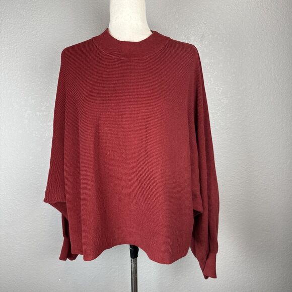HoodLamb Crew Neck Dolman Sleeve Tunic Sweater Size L Cherry Red Hemp Cotton - Picture 1 of 7
